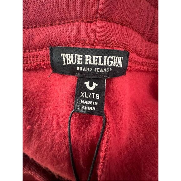 NWT True Religion Red Fleece Joggers With Gold Studded Horseshoe - Picture 3 of 7